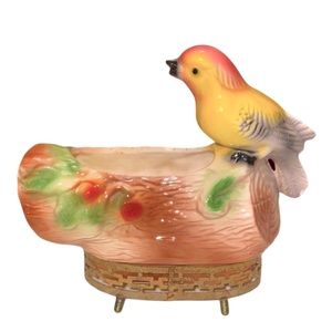 VTG Maddux California Pottery | Yellow Bird Planter w/ Metal Footed Base